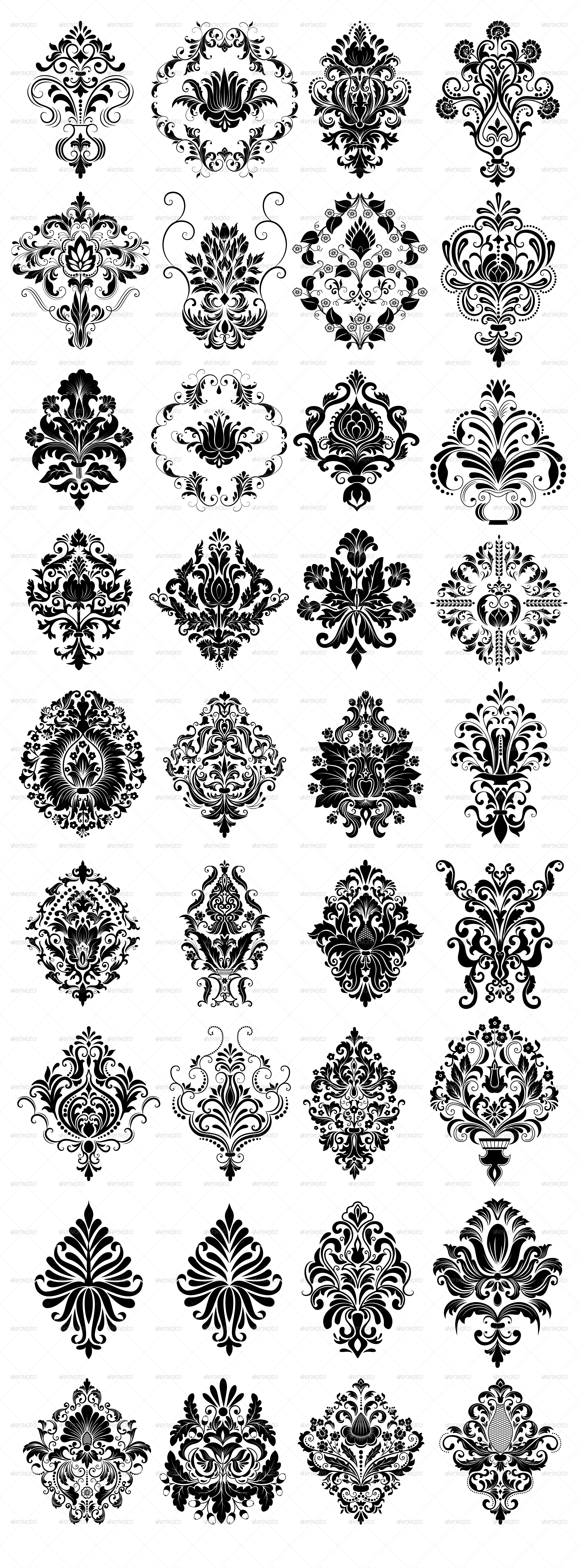 36 Damask Ornamental Elements, Vectors GraphicRiver